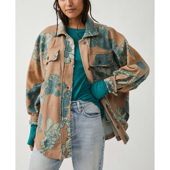 NWT Free People Printed Ruby Jacket / Tan Combo - Picture 1 of 6